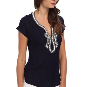 Lilly Pulitzer Valencia Top True Navy Beaded S